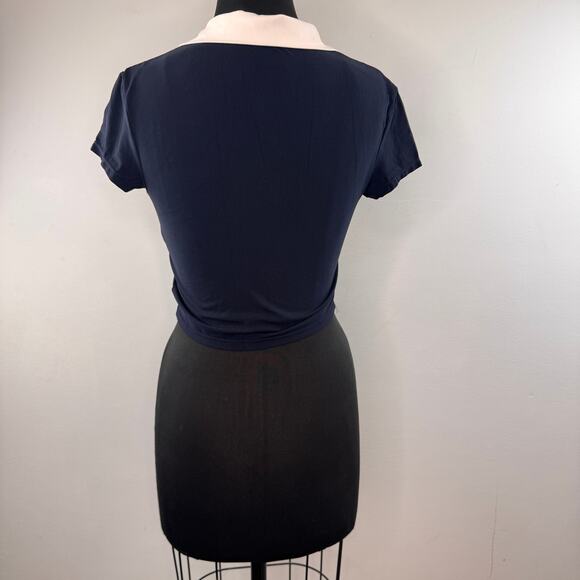 Splits59 Navy White Blue Crop Workout Top Airweight Collar V Neck Pullover Small - Picture 5 of 5